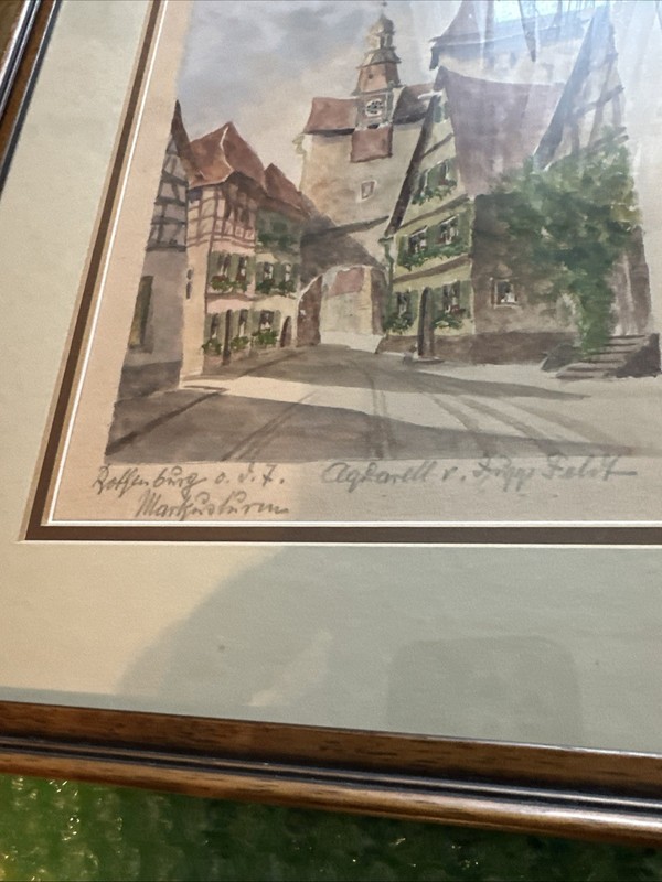 Pair Watercolor Paintings Rothenberg ob der Tauber Germany Markusturm Gate Grimm gallery