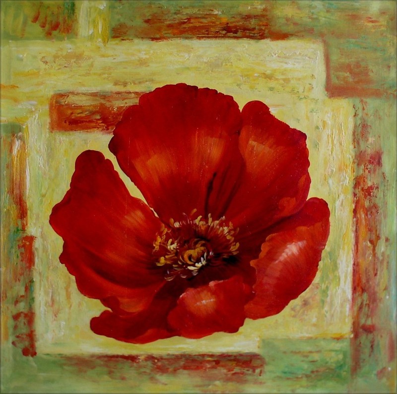 Giant Red Poppy Series 7, Ex. Large Modern Hand Painted Oil Painting 30x30in