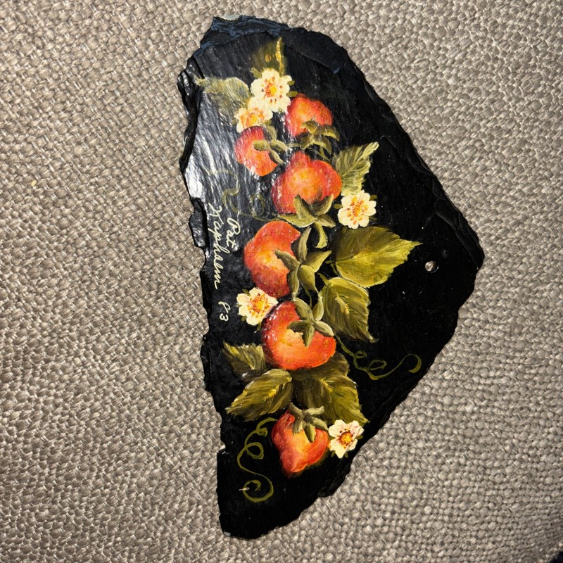Slate Art VTG Strawberry Acrylic Painting by Hal Enders KS