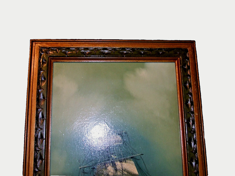 Original Oil On Canvas Maritime Clipper Sailing Ship Signed 28x16 Framed gallery