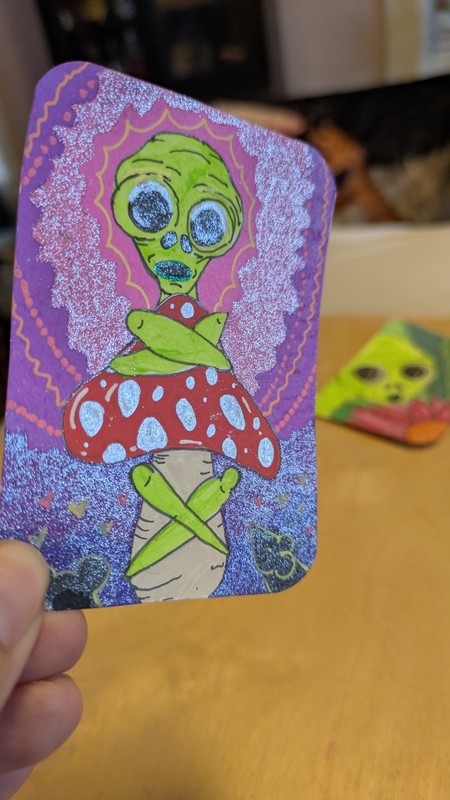 ACEO New World Series 3/5 "Embrace" HandDrawn OOAK Alien Mushroom Doodle Grafitt gallery