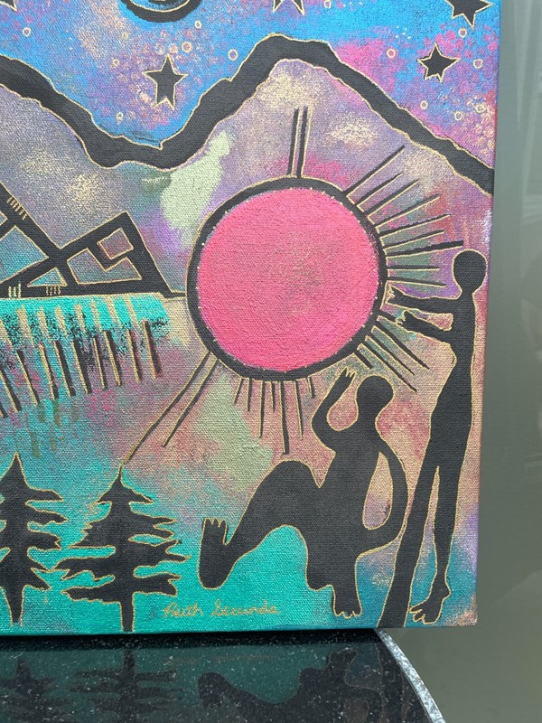Ruth Secunda Symbolic Abstract Paintings Cosmic Mythic Canvas Pair Signed gallery