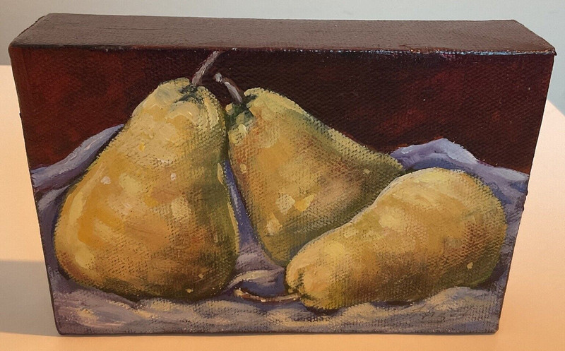 Acrylic painting «Three Pears» still life measuring 4″Hx6″W signed, unframed