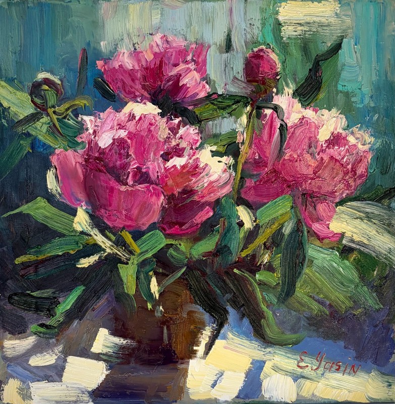Original oil painting Pink Peony Floral wall art Hand painted Canvas 16 x 16
