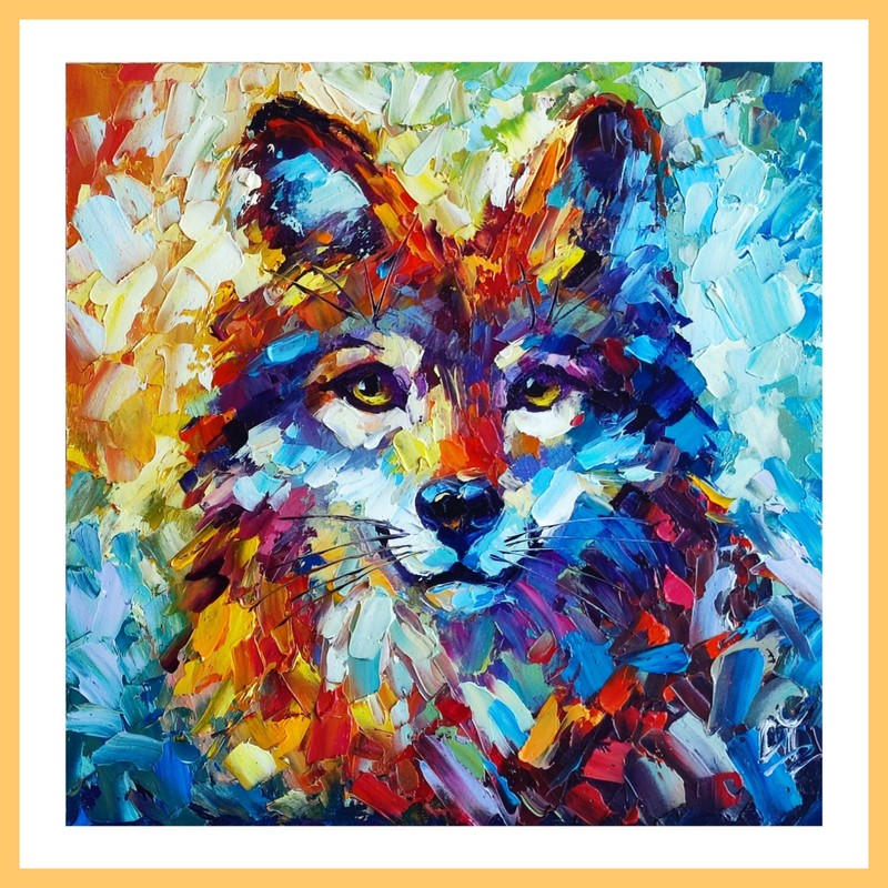 Original Oil Painting Wolf Colorful Portrait Artwork Wild Animals art 8*8 inch gallery