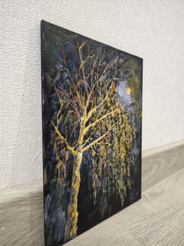 Diptych Day & Night Tree Art Set of 2 Original Acrylic Paintings 22x18cm gallery