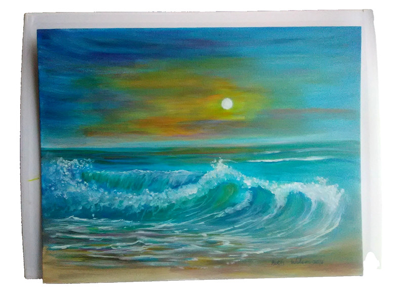 Original Hand Painting 11 x 14 Sunset Beach Tropical Seascape Coastal Wall Art