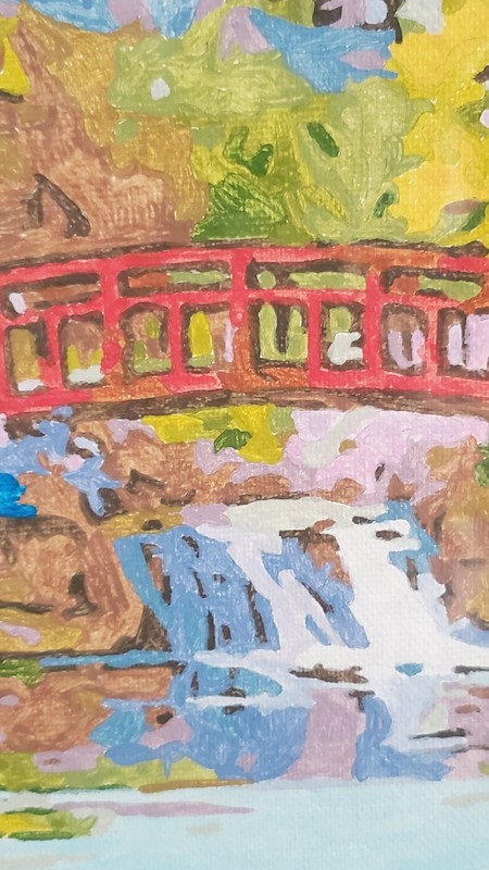 JAPANESE CHERRY BLOSSOMS PAINT BY NUMBERS PAINTING RED Bridge 22x26 FRAMED gallery