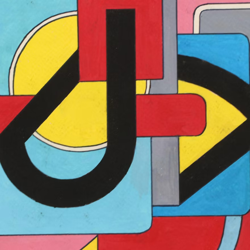 Vintage Geometric Double-Sided Gouache Painting, 20th century -abstract, mcm- gallery