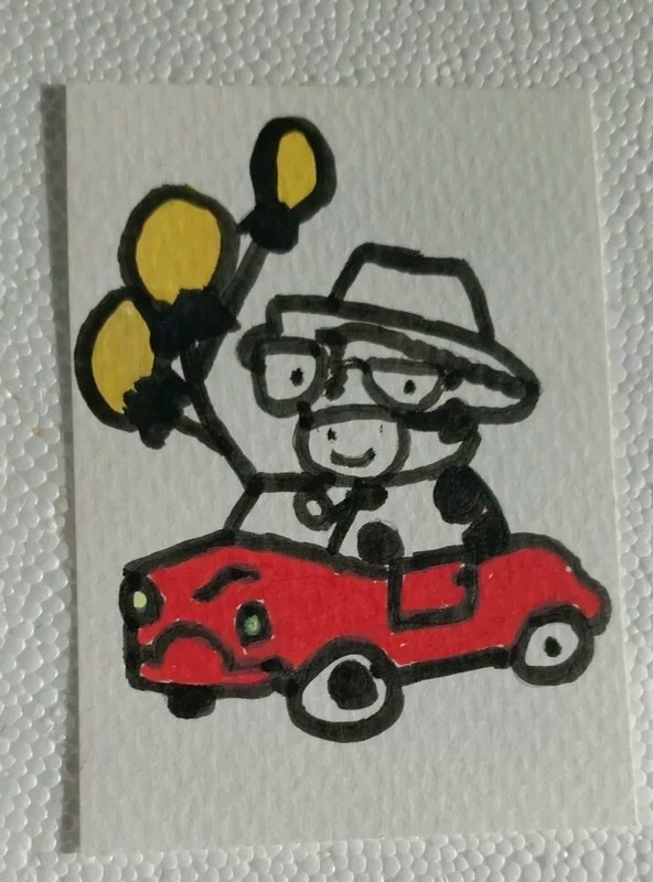 GAT PAINTINGS IMPRESSIONISM Cow In Car ORIGINAL COLLECTIBLE WHIMSICAL Animals