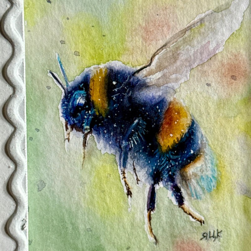 Bumble Bee Painting Framed Original Entomology Gift Insect Art Small Watercolor gallery