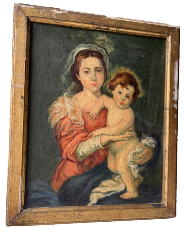 VIRGIN & CHILD AFTER MURILLO BY SEGUIN – FRENCH OIL PAINTING MID CENTURY