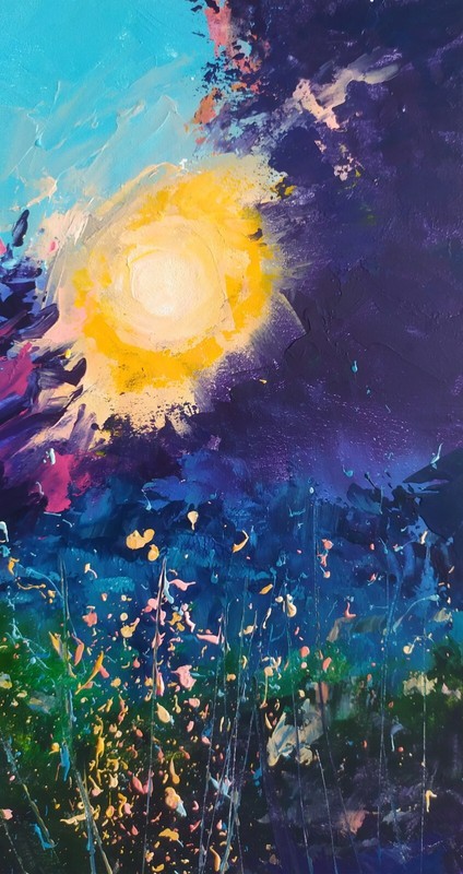 acrylic painting on panel original hand made art purple evening shadows and sun gallery