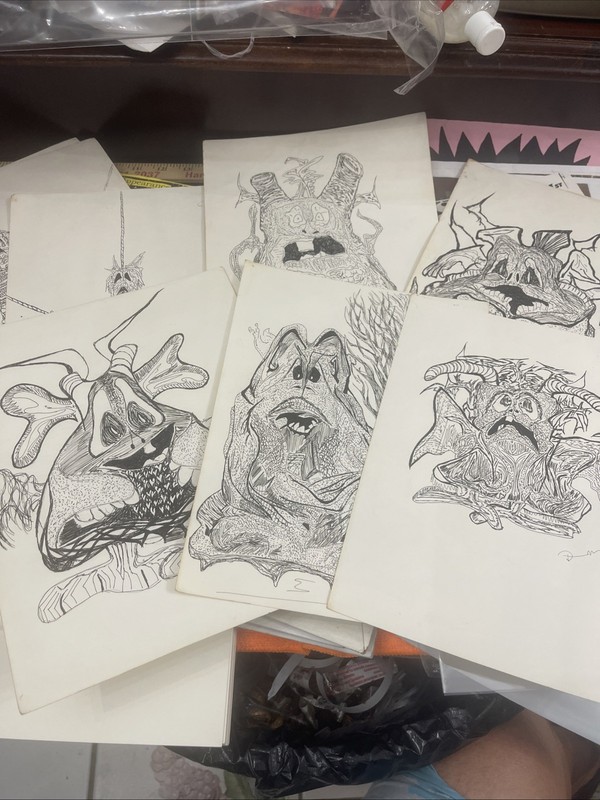 VTG Lot of 10 D. Moran Ink Sketches 8×10 Outsider Horror Monster Art NY/Philly