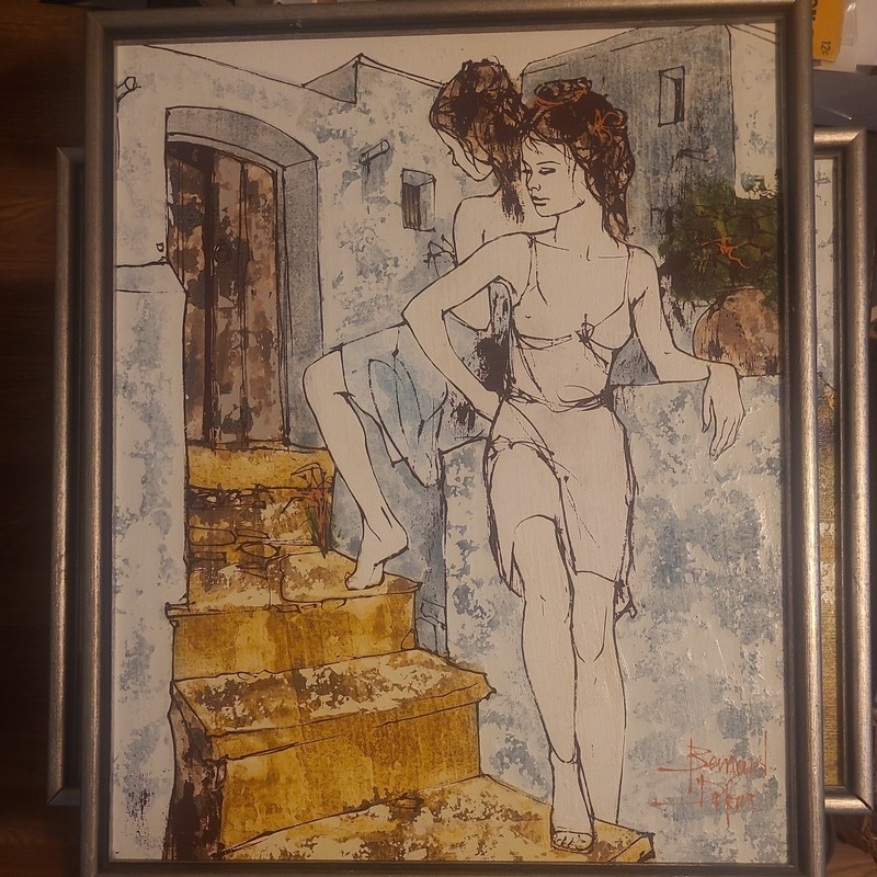 BERNARD DUFOUR ‘TWO LADIES POSED’ OIL PAINTING FRENCH MEDITERRANEAN SCENE SIGNED