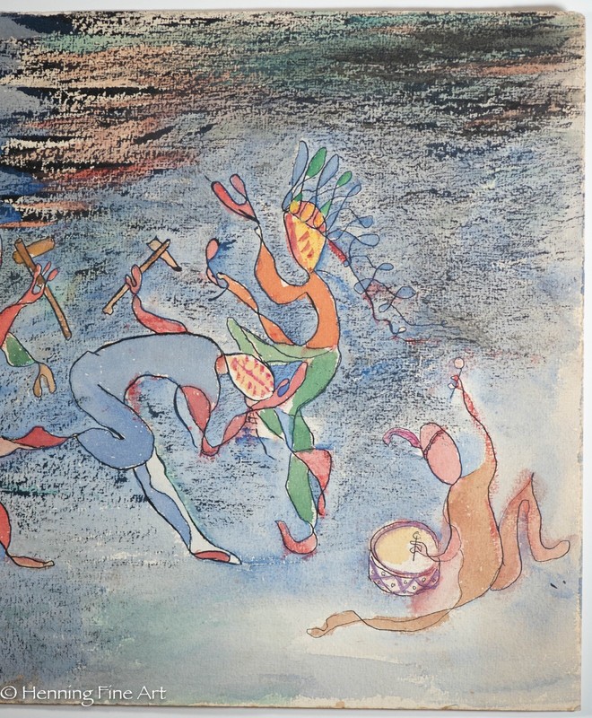 Vintage Carl Shaffer Impressionist Painting Native American Dance WPA 34 gallery