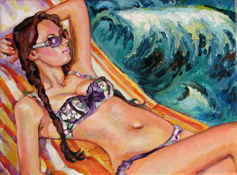 ORIGINAL PAINTING by L.Angel* Acrylic on CANVAS 12″x 16″»Summer time»