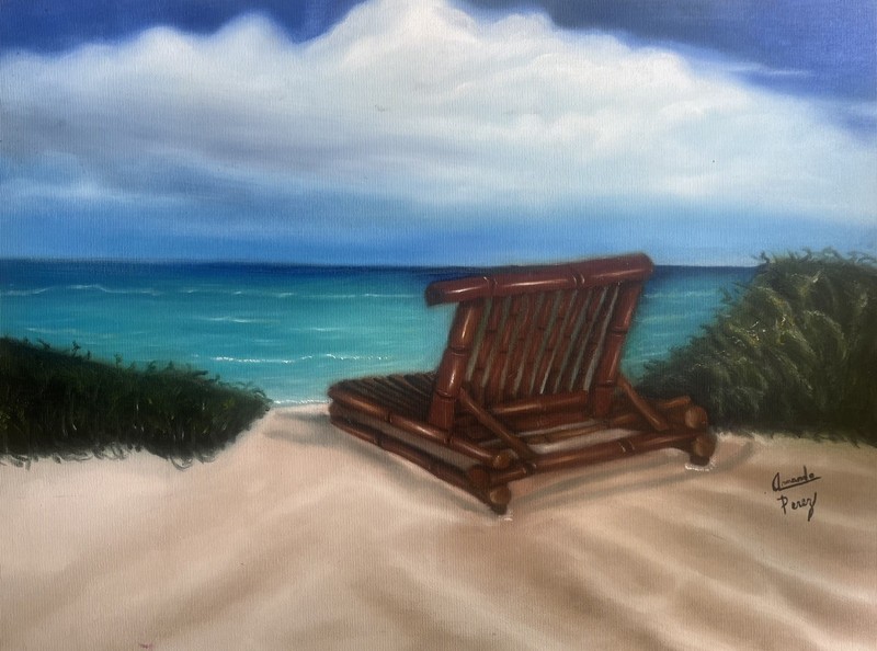At The Beach Oil Painting On Canvas 16 X20 by Armando Perez with Certificate