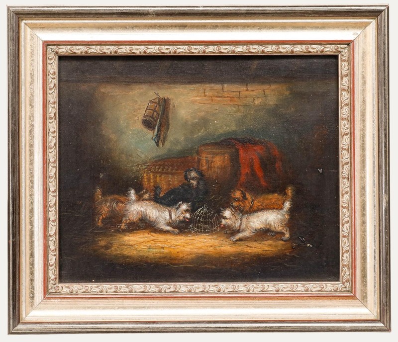 Circle of George Armfield (1808-1893) – Framed Oil, Five Terriers Ratting