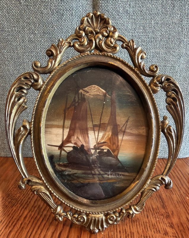 VTG Miniature Oil Painting ~ Tara Productions ~ Brass Frame ~ Made in Italy