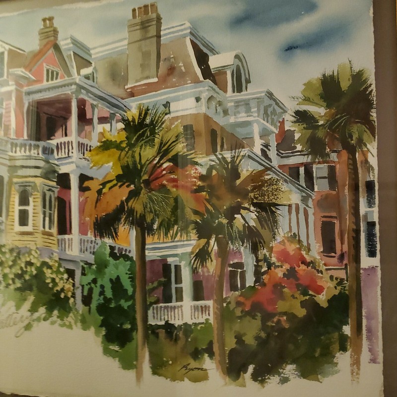 JAMES JIM RYON Missouri 1935-2016 Original Watercolor 30x22 Victorian Houses gallery