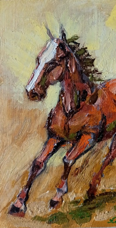 Horse Impasto Painting Original Art Impression Oil Painting 7.8 x 5.9 in gallery