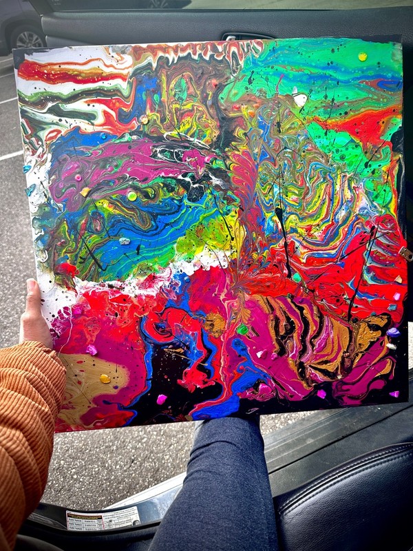 Coral Reef Inspired Abstract Wall Art 20×20, Black Fluid Art with Vibrant Ocean