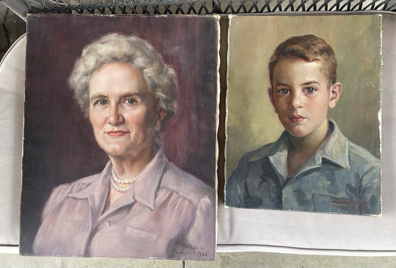 Oil Portraits Of Grandmother And Grandson From 1948 Frankfurt Germany; Signed