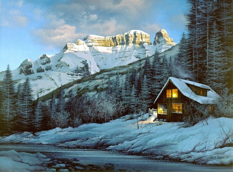 David DAASE » Warm Winters Reprieve «Limited Edition Canvas Cabin Snow SIGNED