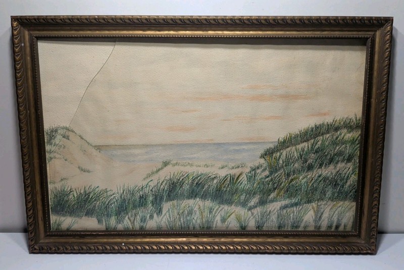 ✨VINTAGE✨ Canvas Artwork Landscape Beach Country Painting? Framed – Broken Glass