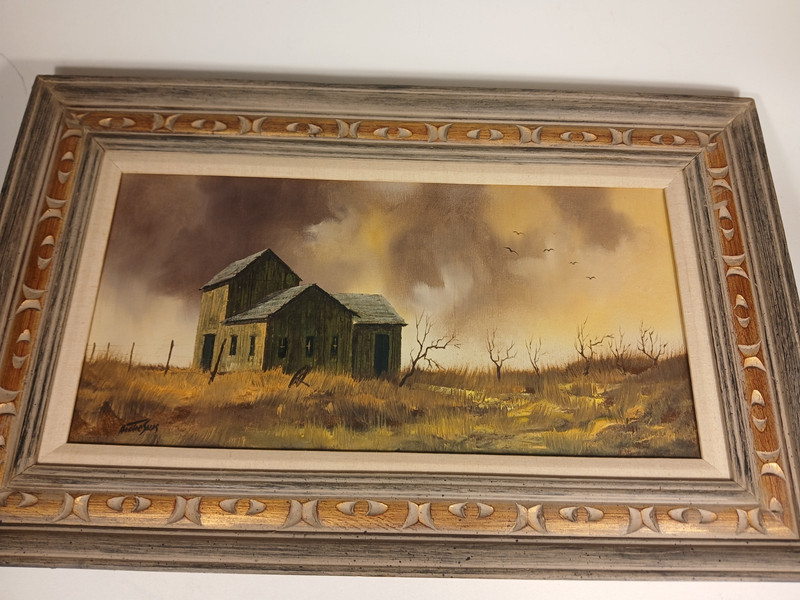 HECTOR SALAS Original Framed Oil On Canvas Painting – House 36″x20″