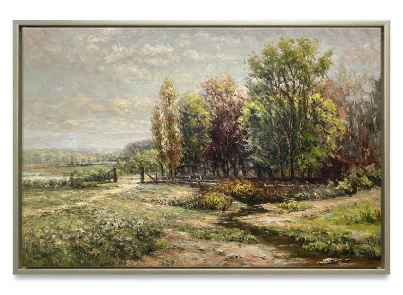 Hungryartist -Original Painting of Forest Landscape on Canvas 24×36 Framed