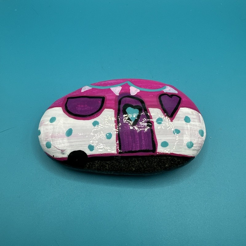 Hand Painted Rock Pink Summer Camper Pink Gift Decor