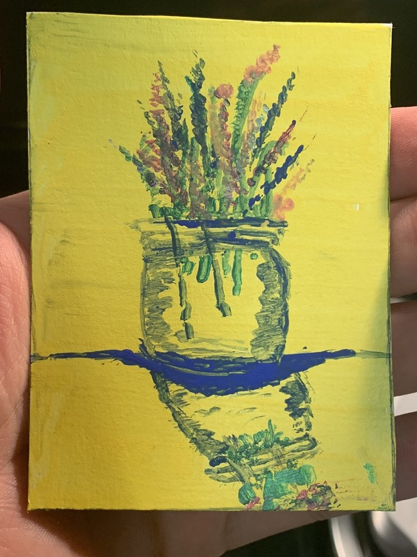Original Artwork Painting Yellow Flowers Vase Rose ACEO Handmade Signed Artist gallery
