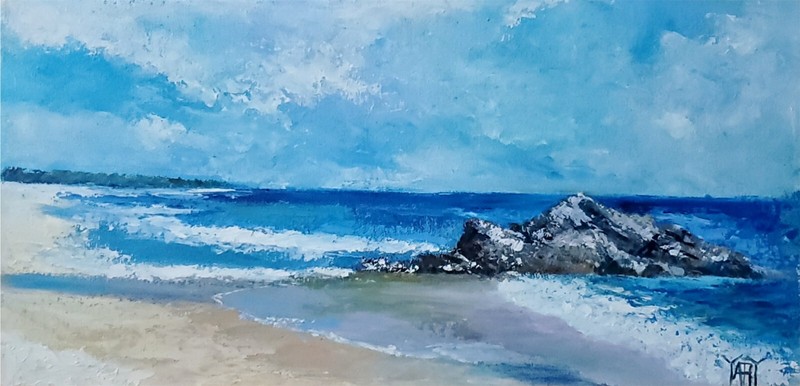 YARY DLUHOS Beach Ocean Seashore Seaside Coastline Original Art Oil Painting