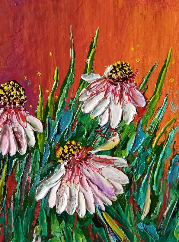 Daisies Impasto Painting Original Art Impression Oil Painting 6 x 6 in gallery