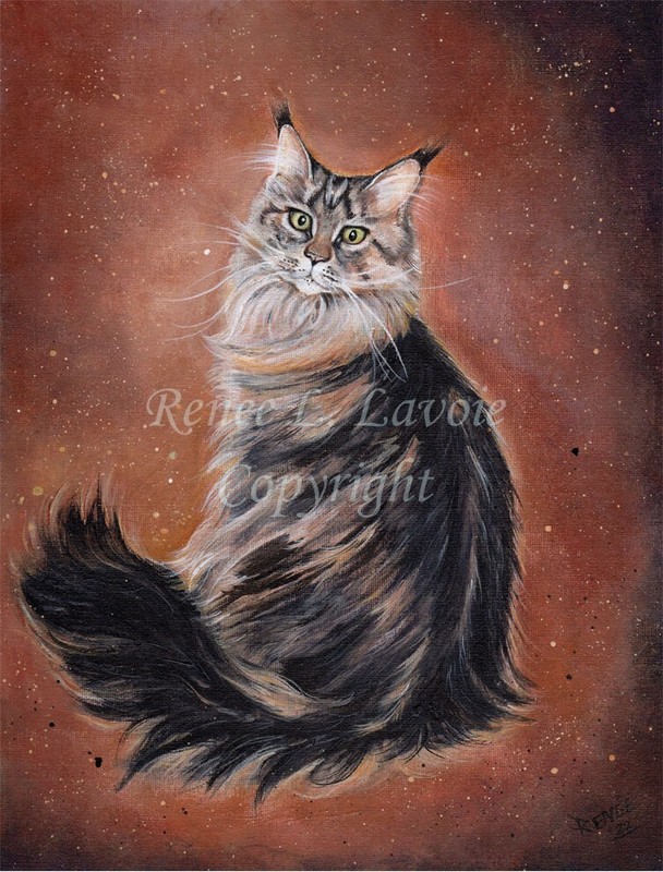 Original Maine coon cat portrait 11×14 acrylic painting by RENEE LAVOIE