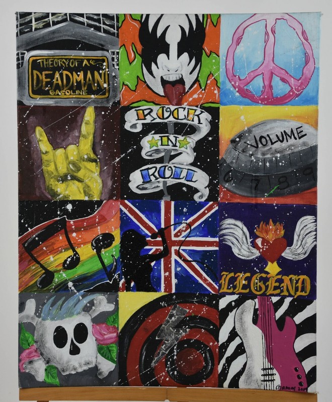 Rock & Roll Awesome Theory of a Deadman Kiss Signed Peace Original Oil Painting