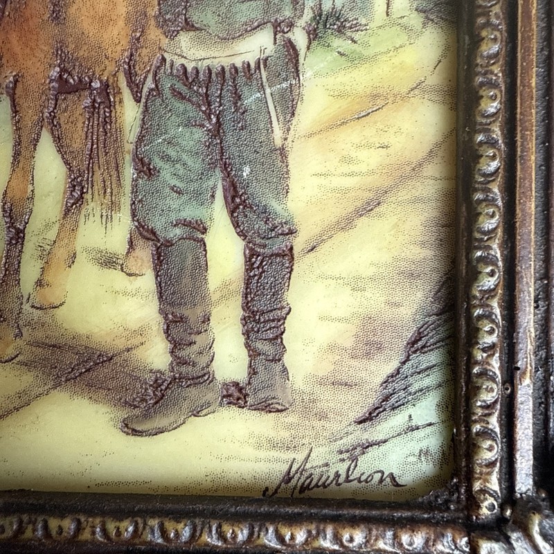 Vintage Artini Engraving Hand Painted Maurleon Man With Horse 6” x 4” gallery