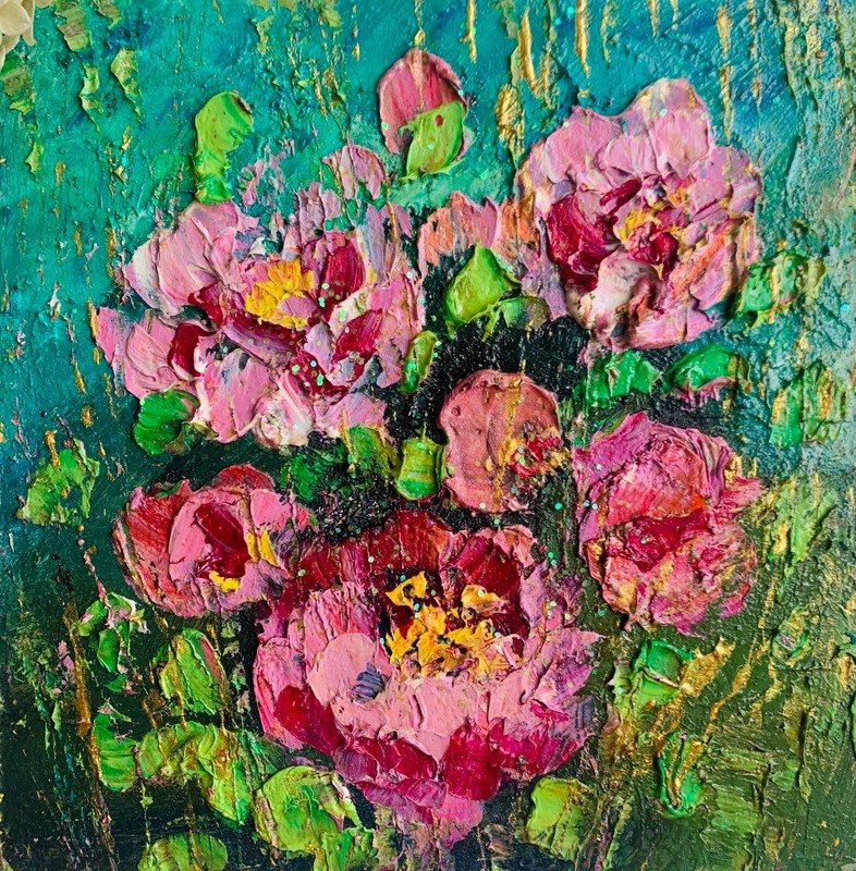 Peony oil painting flowers art Painting Wall Art Peony Original Art Impasto Oil