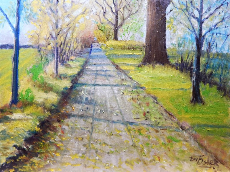 country road field trees realistic Impressionism oil Painting landscape TFisher