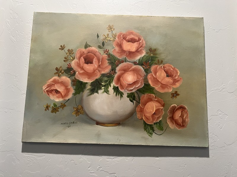 Handpainted Pink Roses Vintage Floral 18×25” Wall Decor Home Decor