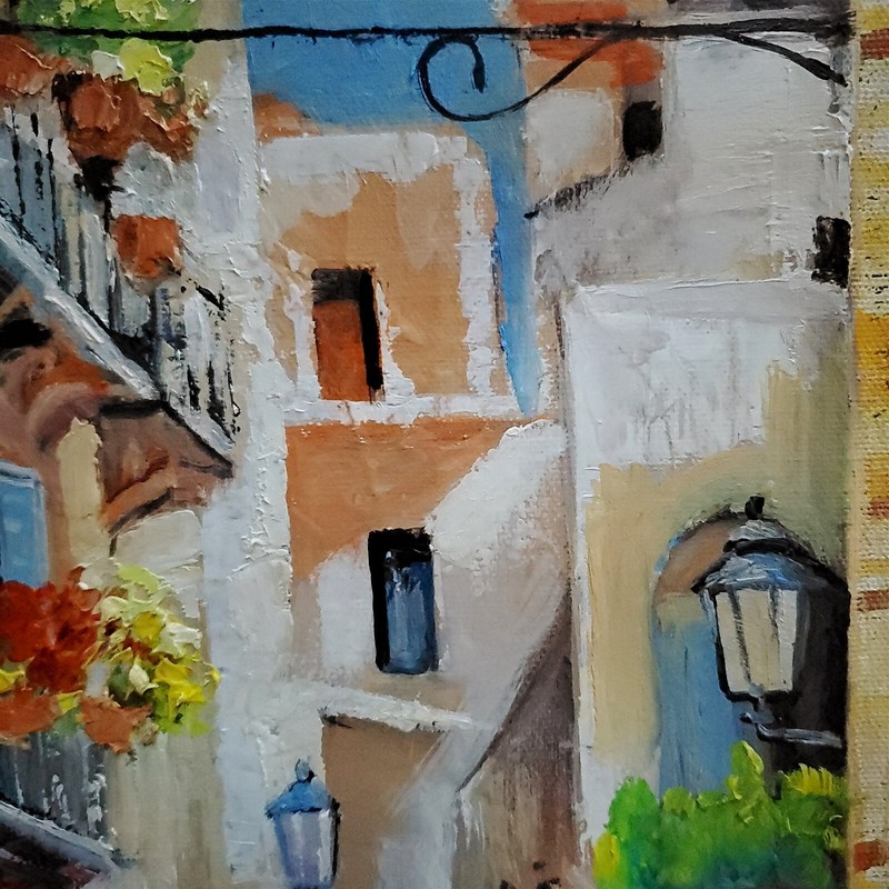 YARY DLUHOS Italy Village Summer Town Alley Cafe Original Art Oil Painting gallery