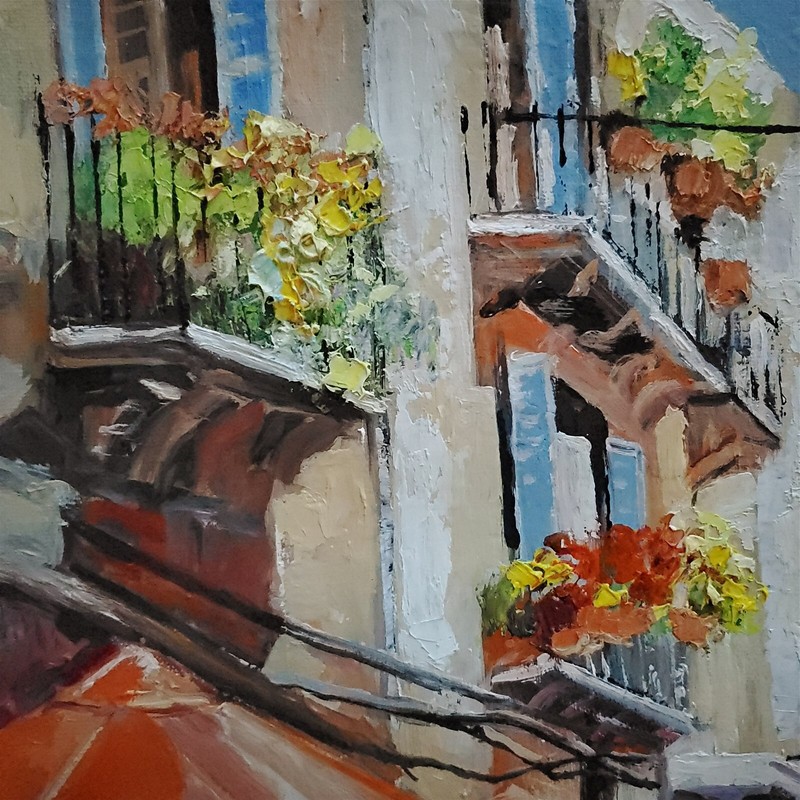 YARY DLUHOS Italy Village Summer Town Alley Cafe Original Art Oil Painting gallery
