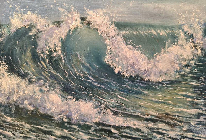 OCEAN SKY WAVES Original TEXTURED IMPASTO Art OIL Realistic Seascape Painting A5 gallery
