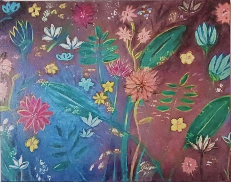 FOLK ART FLORAL PRINT ON CANVAS  11×14”