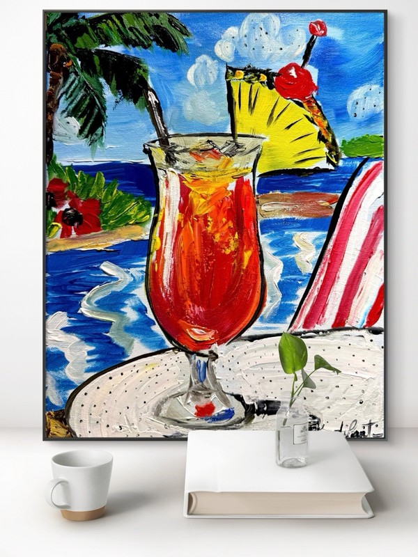 DIPANT Tropical Cocktail Original Art 11x14 Canvas Abstract Fine Art Handmade gallery