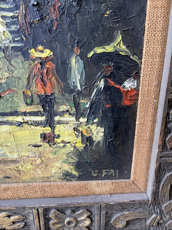 MCM Oil Painting Street Scene C Fai Artist Mid Century Modern Art SIGNED gallery