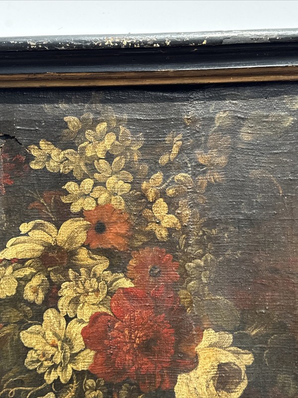 ANTIQUE OLD MASTER PAINTING FLORAL FLOWERS SIGNED MYSTERY OIL 17TH 18TH CENTURY gallery