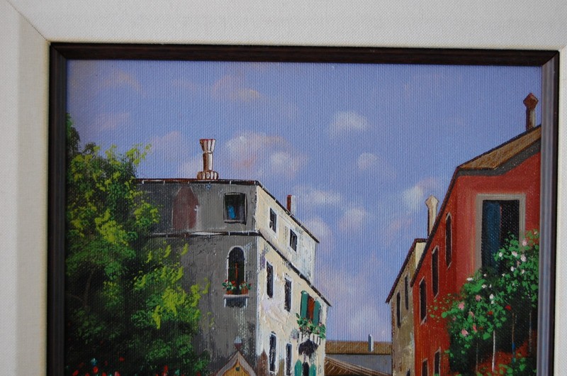 ORIGINAL FRAMED SIGNED OIL PAINTING VENETIAN GONDOLA CITYSCAPE CANAL SCENE gallery